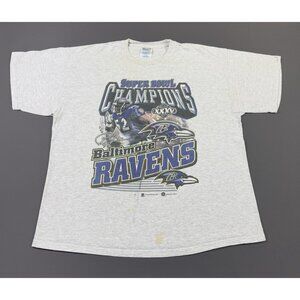 Rare Vintage Y2K Baltimore Ravens Super Bowl Champions NFL Football Gray T Shirt